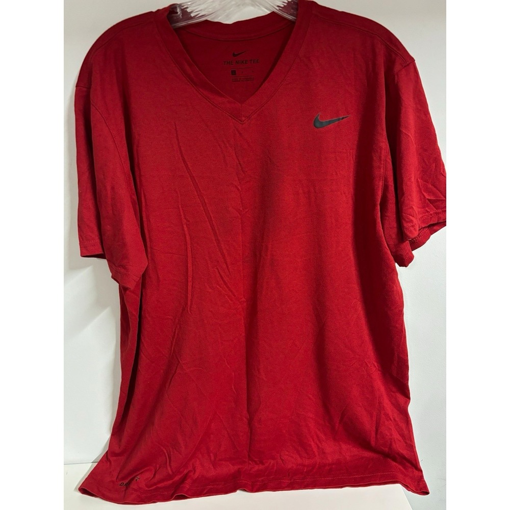 Nike The Nike Tee Mens Large Red Solid V-Neck Logo Short Sleeve T-Shirt
